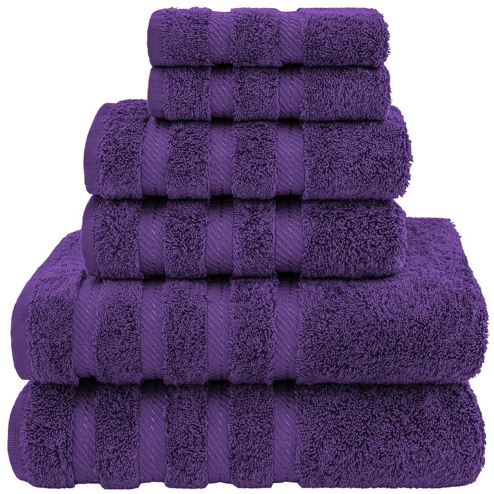 American Soft Linen Purple 6-Piece Turkish Cotton Towel Set 6pc-Purple-E15