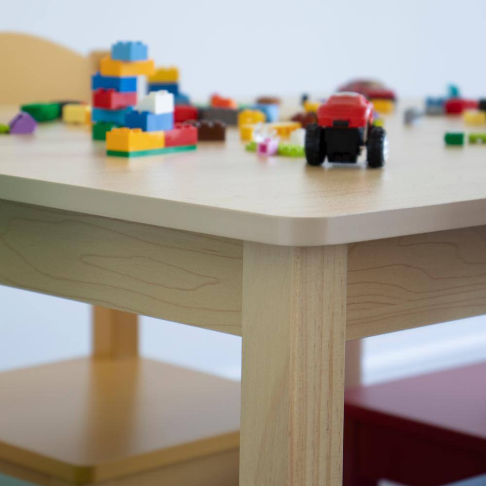 Natural Wood Kids Table with Multicolor Chairs Set