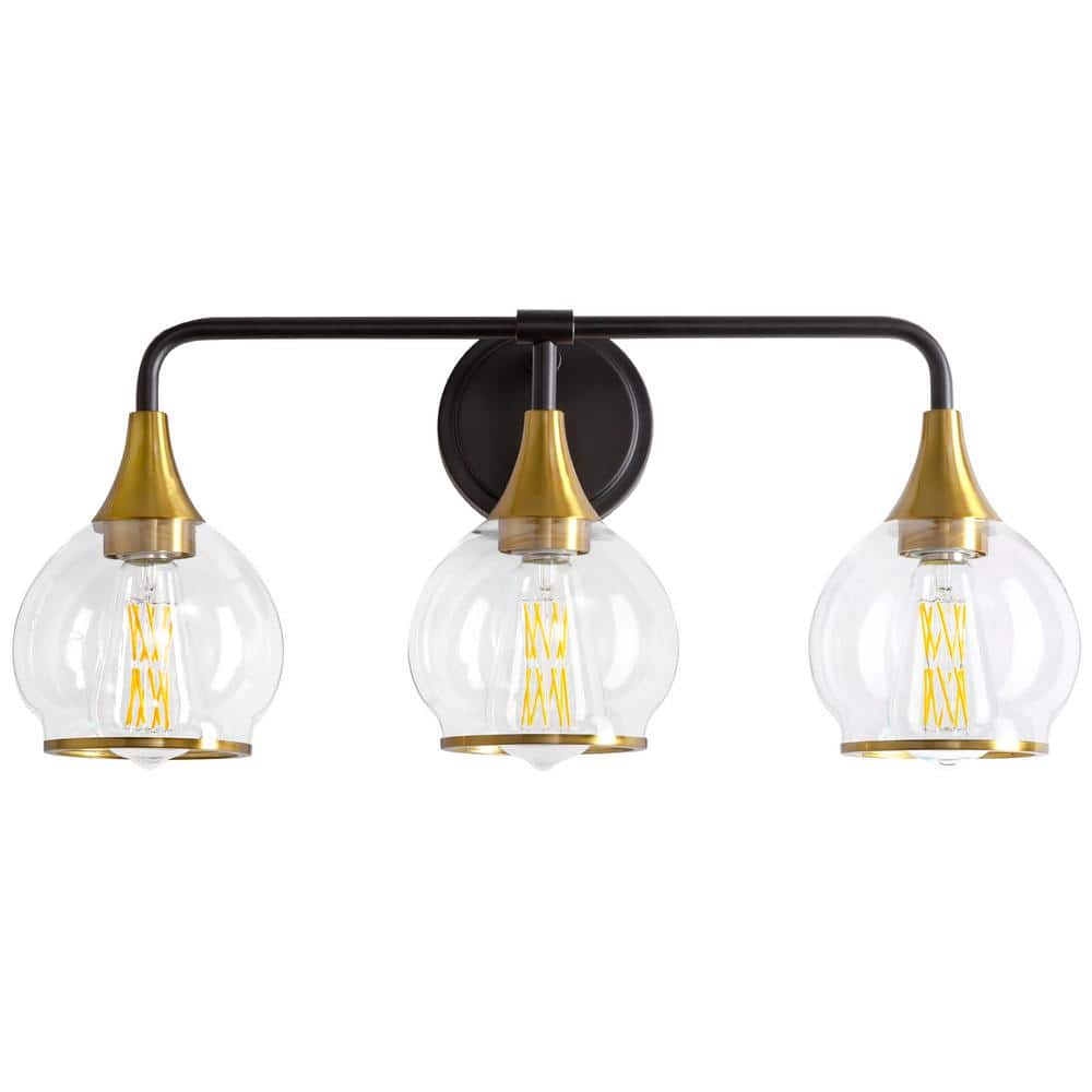 KAISITE 22.4 in. 3Light Black and Gold Bathroom Vanity Light with