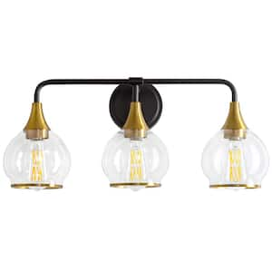 22.4 in. 3-Light Black and Gold Bathroom Vanity Light with Clear Globe  Glass Shades