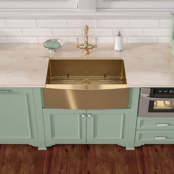 Gold 16-Gauge Stainless Steel 33 in. Single Bowl Farmhouse Apron Kitchen Sink