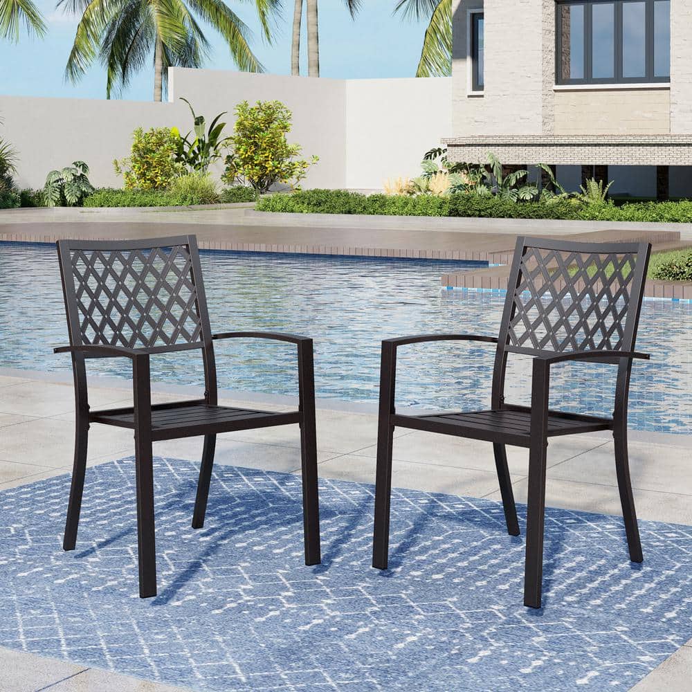 Black Stackable Elegant Metal Patio Outdoor Dining Chair Set of 2 price history on PriceWatchPro