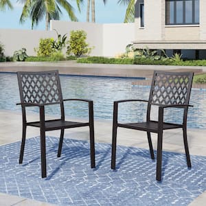 Black Stackable Elegant Metal Patio Outdoor Dining Chair Set of 2