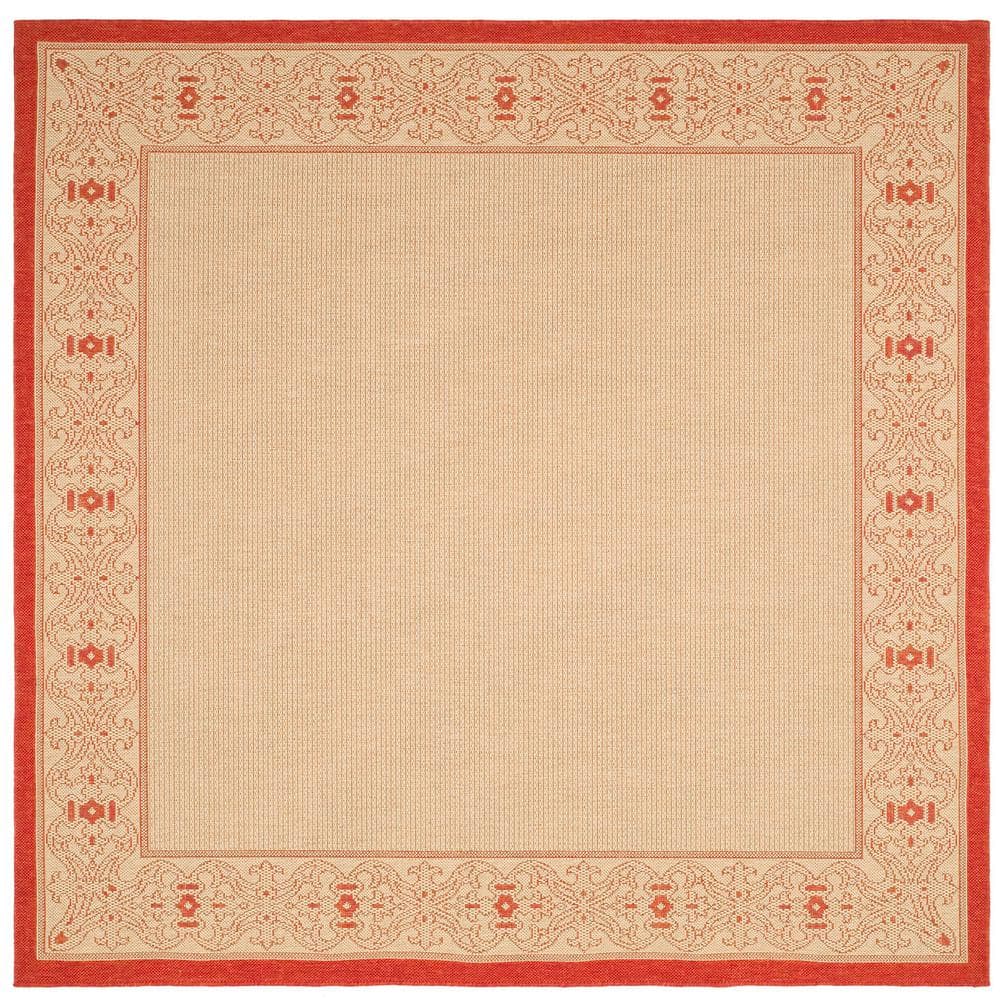 Courtyard Natural/Red 8 ft. x 11 ft. Border Indoor/Outdoor Patio Area Rug
