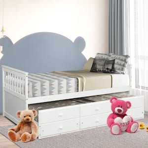White Captain's Bed Twin Size Daybed with Trundle Bed and Storage Drawers