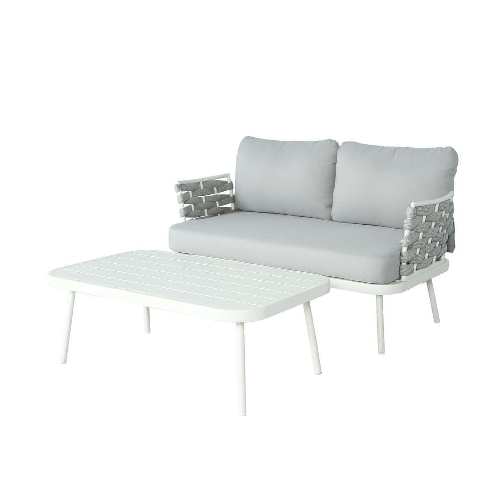 White Metal Outdoor Sectional Set with Grey Cushions, Patio Furniture Set, Steel Loveseat and Table price history on PriceWatchPro