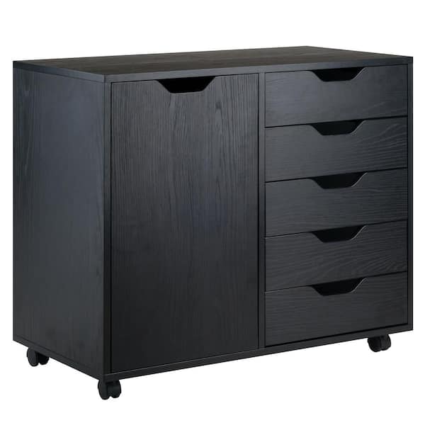 Unbranded Halifax Black 5-Drawer Mobile Side Cabinet