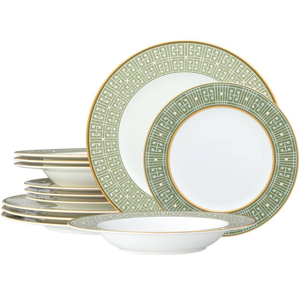 Noritake Infinity Green Gold 12-Piece (Green) Bone China Dinnerware Set,  Service for 4 4987-12H - The Home Depot