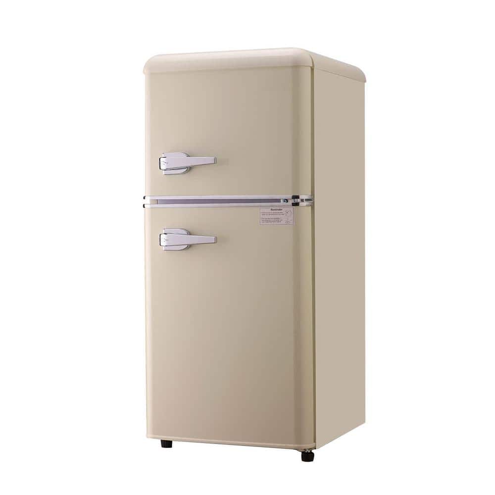 Cesicia 34.2 in. W 3.5 cu. ft. Mini Refrigerator in Off-White with 2-Doors, 7-Level Thermostat and Removable Shelves, Beige