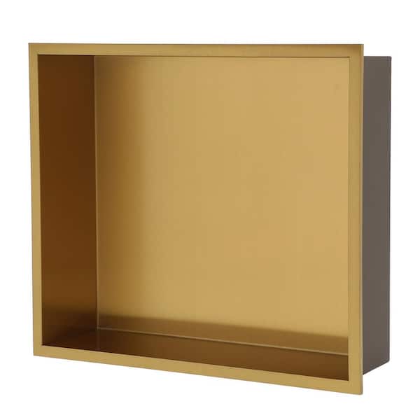 FUNKOL 15 in. x 13 in. Gold Stainless Steel Wall Mounted Shower Niche Single Shelf