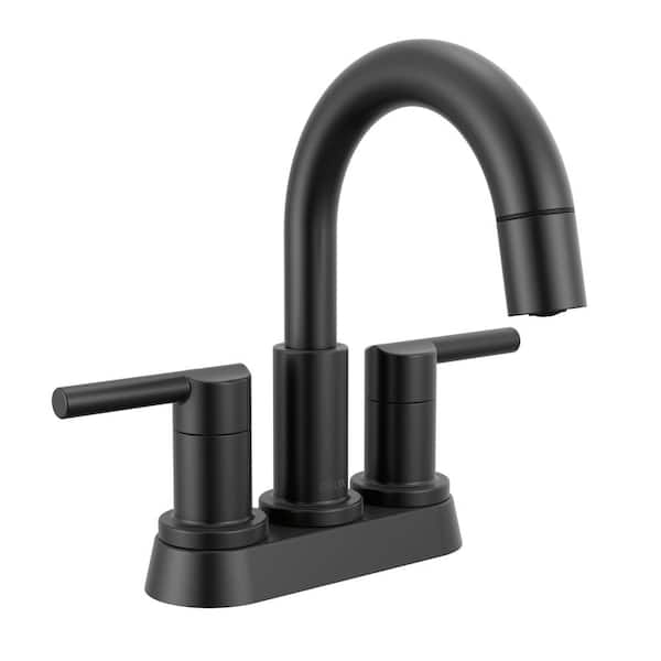 Delta Nicoli 4 in. Centerset Double Handle Pull-Down Spout Bathroom Faucet in Matte Black