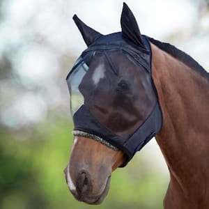 Horse Fly Mask Half Face with Ears Black Large Full Size