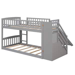Gray Stairway Twin Over Twin Bunk Bed with 2-Drawers and Slide
