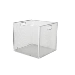 Mesh File Box with Handle, Silver
