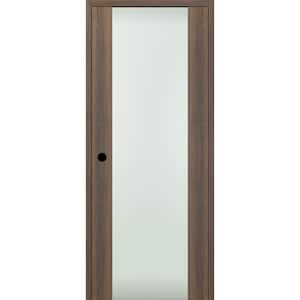 Vona 202 18" x 84" Left-Hand Full Lite Frosted Glass Solid Core Pecan Nutwood Wood Single Prehung Interior Door