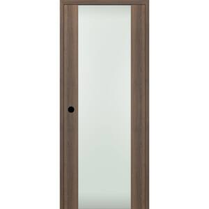 Vona 202 28 in. x 80 in. Left-Hand Full Lite Frosted Glass Solid Core Pecan Nutwood Wood Single Prehung Interior Door
