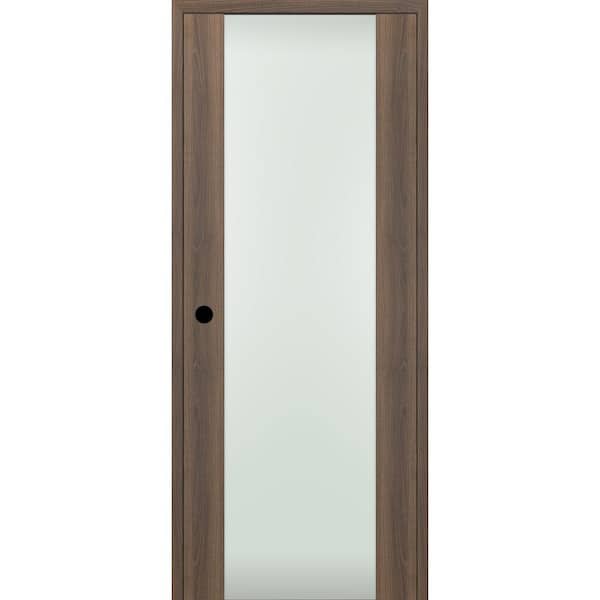 Belldinni Vona 202 30 in. x 80 in. Left-Hand Full Lite Frosted Glass Solid Core Pecan Nutwood Wood Single Prehung Interior Door
