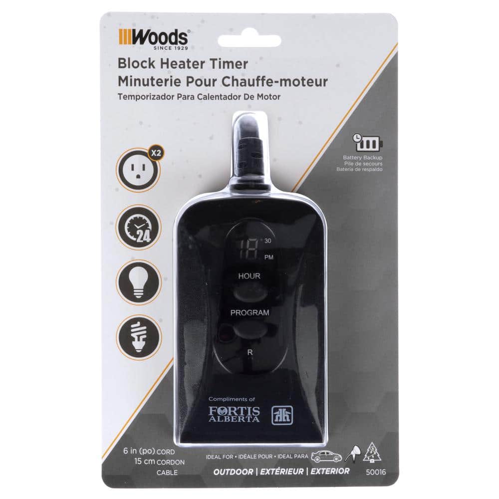 Woods Black Digital Outdoor Block Heater Timer with Programmable Settings