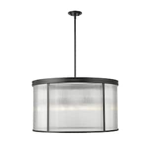 Carnaby 32.25 in. 9-Light Matte Black Chandelier with Clear Ribbed Glass Shades