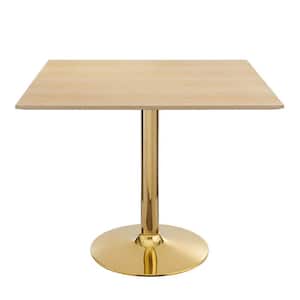 Verne 35 in. Square Dining Table Natural Wood Top with Gold Metal Base