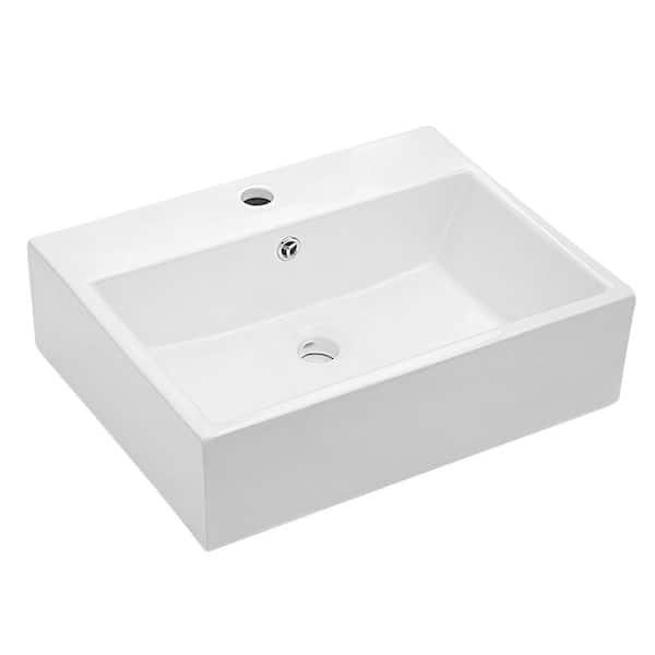 Matrix Decor Rectangle Ceramic Bathroom Vessel Sink In White With Faucet Hole Lmp2018 The Home Depot