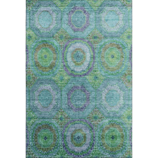 Mayfield Premium Machine Washable Abstract AMF2049 Teal 5 ft. x 7 ft. 6 in. Area Rug
