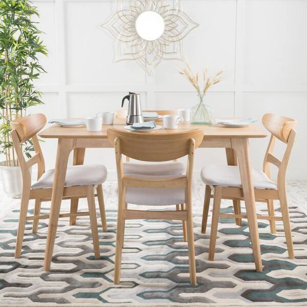 Noble House Idalia 5 Piece Light Beige And Natural Oak Dining Set 11410 The Home Depot