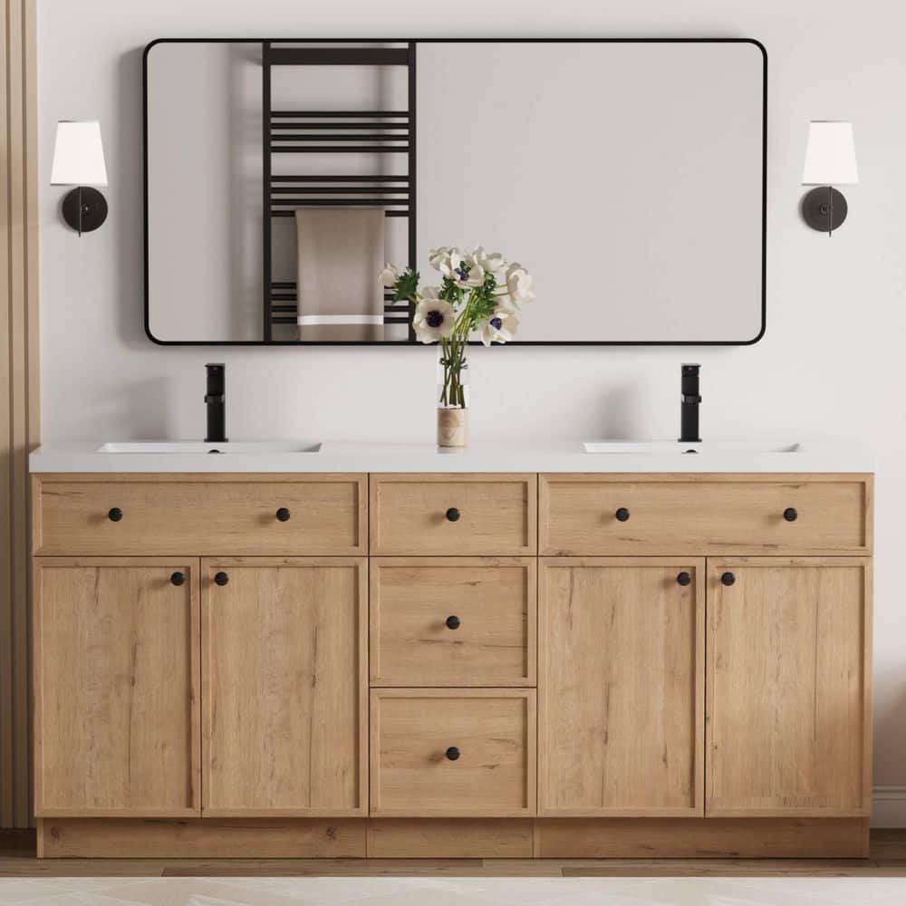 eclife 72 in. W x 18.1 in. D Double Sink Freestanding Oak Bath