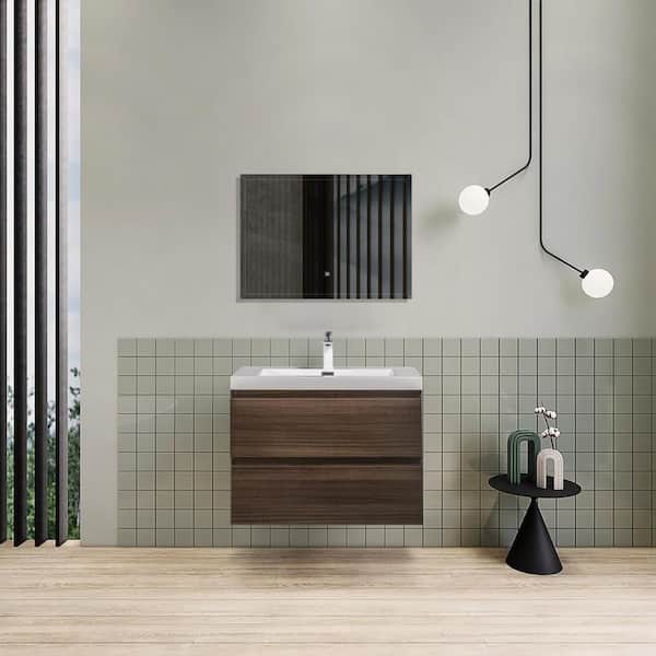 FORCLOVER 23.6 in. W x 19.7 in. D x 22.5 in. H Bath Vanity in Grey Oak with White Faux Marble Top