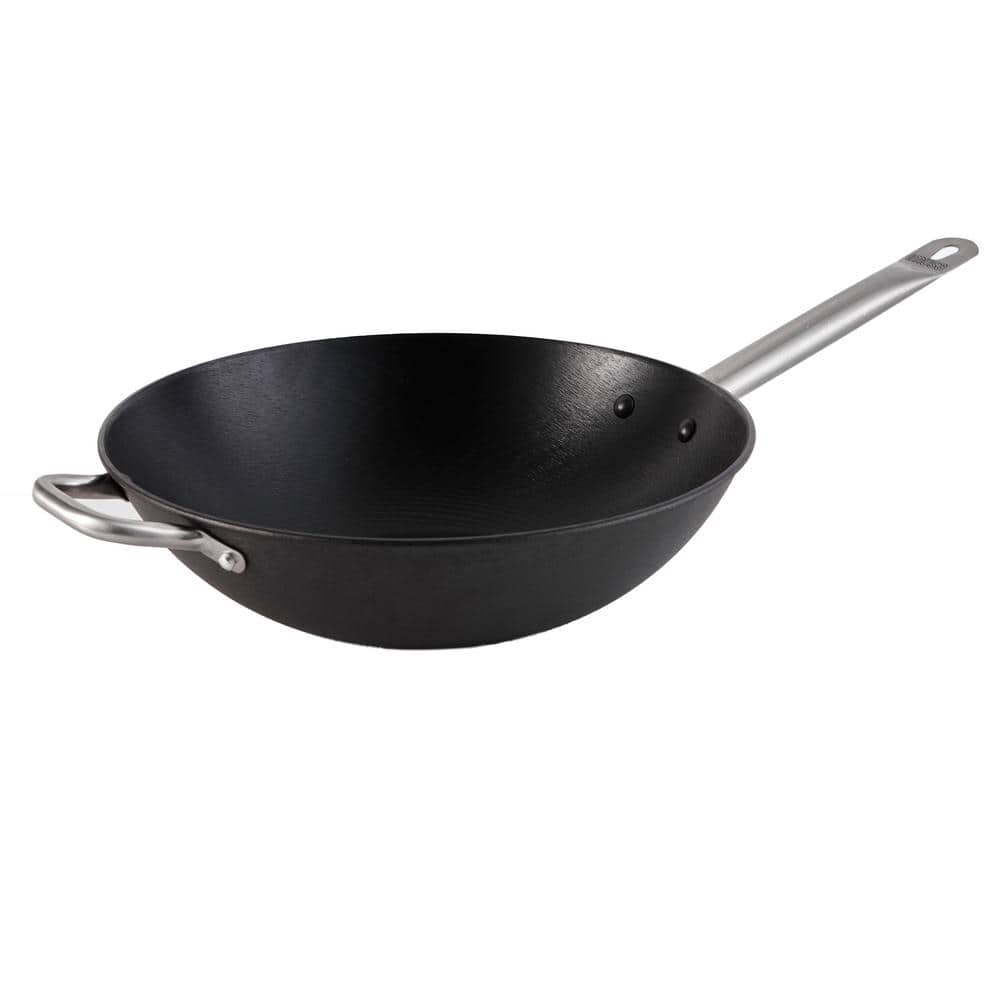 IMUSA 14 in. Light Cast Iron Pre-Seasoned Wok with Helper Handle