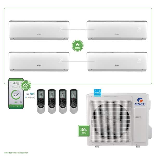 GREE Gen3 Smart Home Quad-Zone 34,000 BTU 3-Ton Ductless Mini Split Air Conditioner with Heat, Inverter, Remote 230-Volt