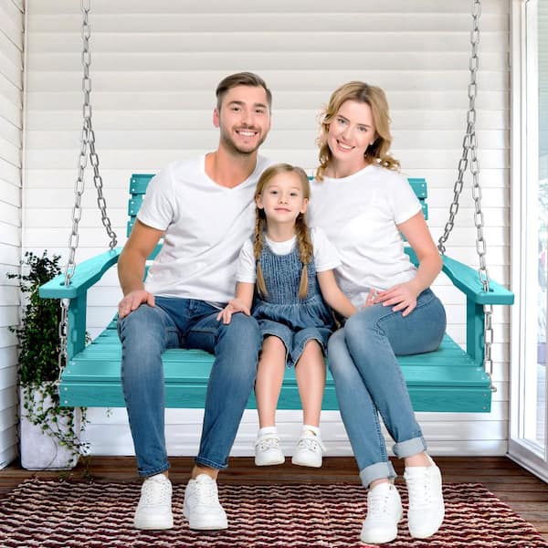 JEAREY 2-Person HDPE Plastic Outdoor Porch Swing in Aruba Blue PE