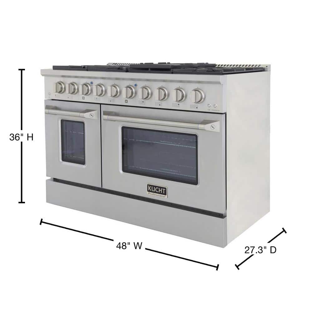 48" Stainless Steel Freestanding Natural Gas Range with Double Oven and Griddle