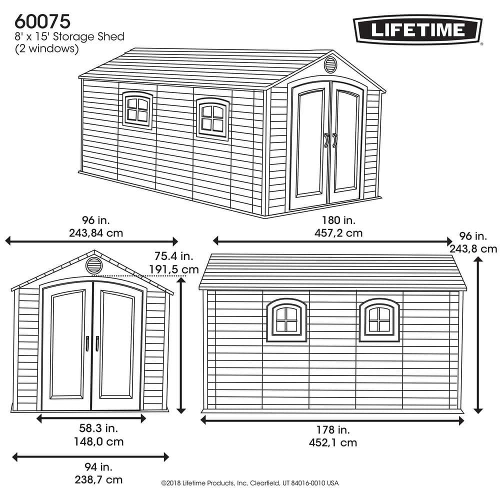 Large Beige and Brown Polyethylene Storage Shed with Windows and Shelving