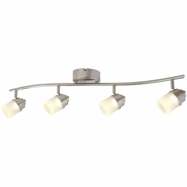 3 ft. Brushed Nickel Integrated LED Ceiling Mounted Hardwired Track Lighting Kit with 4-Fixed Step Heads