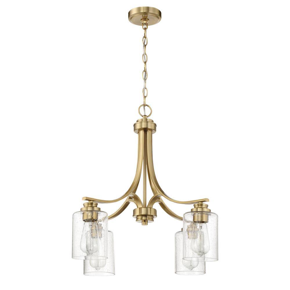 Satin Brass 4-Light Chandelier with Clear Seeded Glass Shades