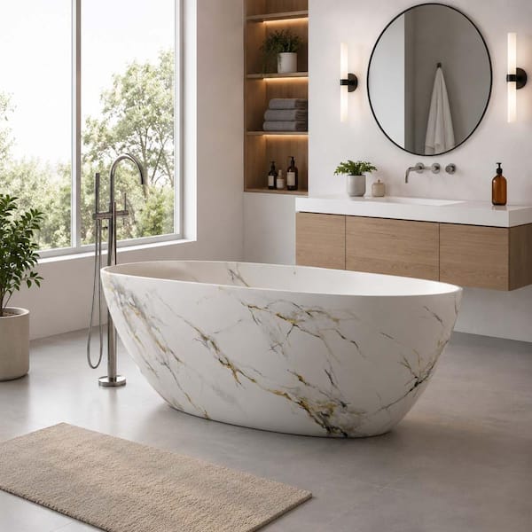 POCCI & VANCCI 67 in. Solid Surface Egg-Shaped Oval Freestanding