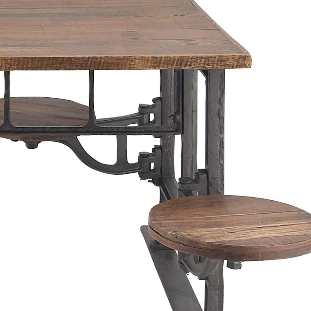 Reclaimed Teakwood 51" Industrial Dining Table with Marble Accents