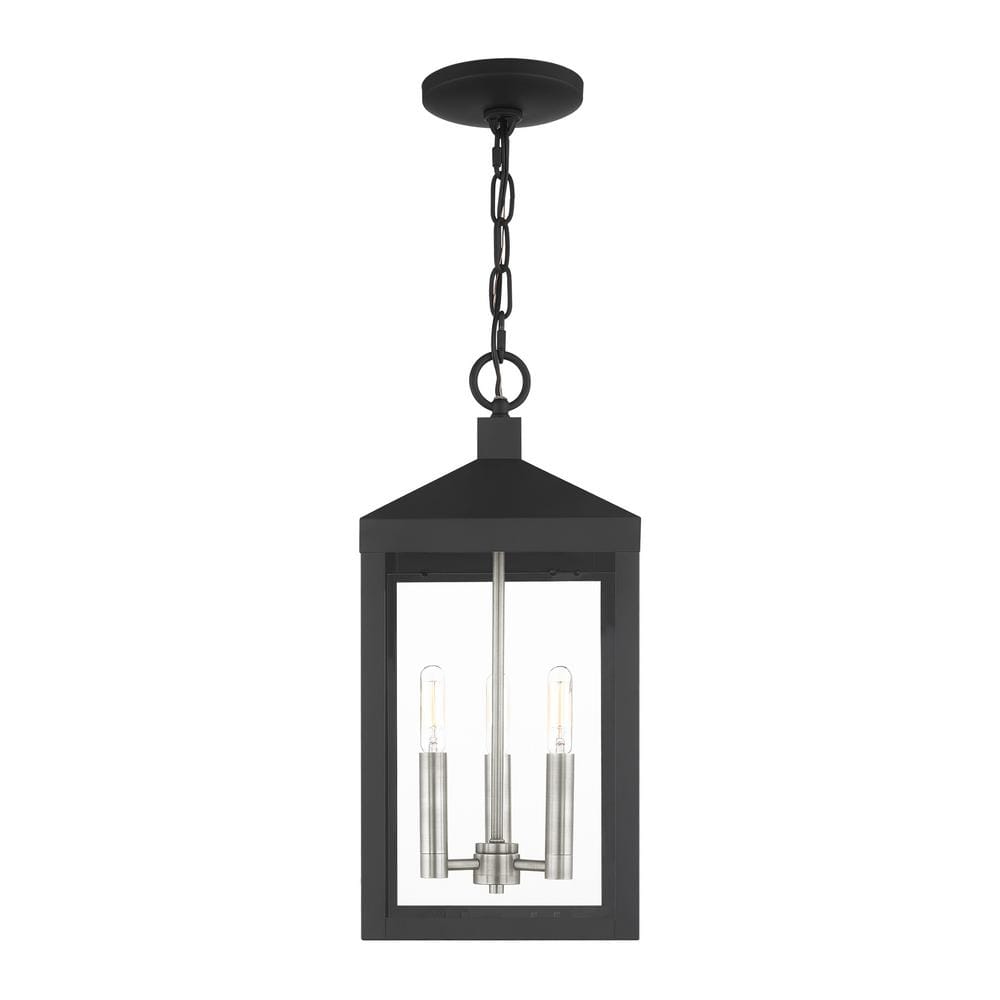 Nyack Modern Black 3-Light Outdoor Pendant with Clear Glass