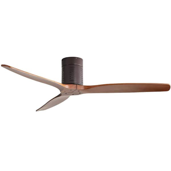 Sofucor 52 in. Indoor/Outdoor 6-Speed DC Motor Flush Mount Ceiling Fan in Brown with Remote