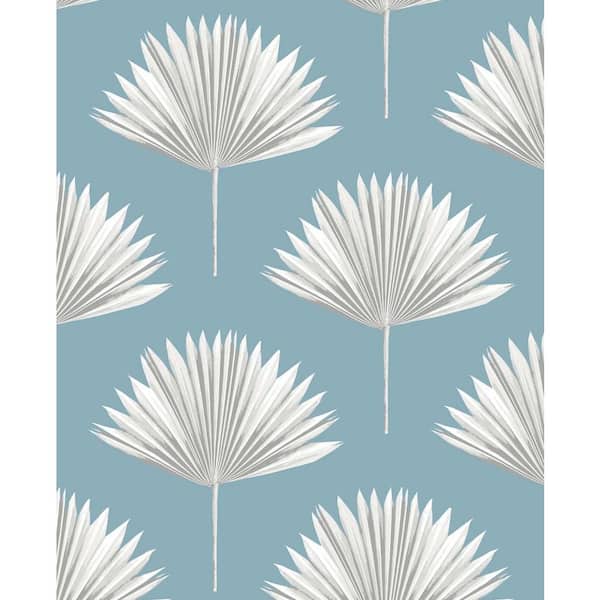 NextWall Blue Patina Tropical Fan Palm Vinyl Peel and Stick Wallpaper Roll 30.75 sq. ft.