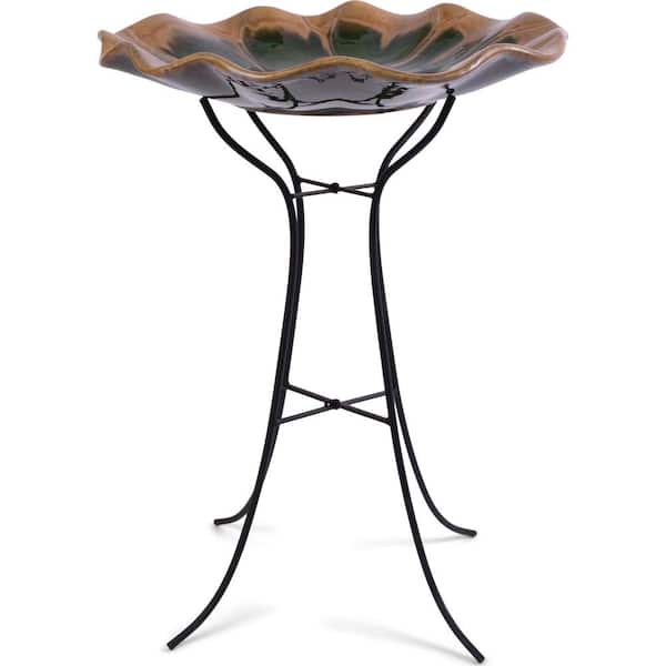 Harbor Gardens Birdbath 22 In. Green Leaf Mtl Std.