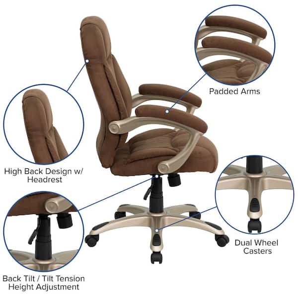 Jessie Fabric High Back Ergonomic Executive Chair in Brown Microfiber with Arms