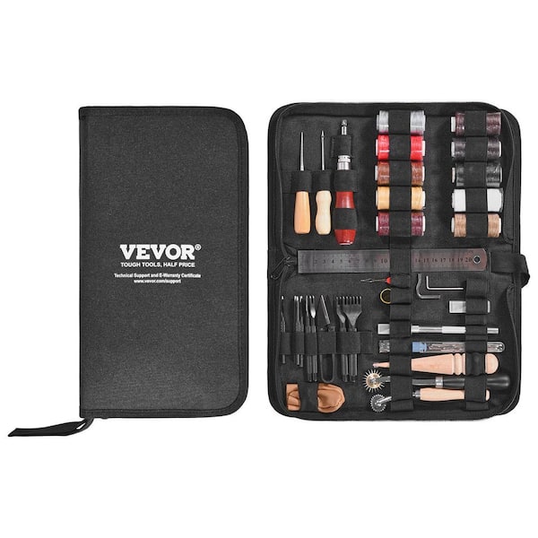 Leather Working Tools Kit, 38-Pieces with Portable Canvas Storage Bag, Engraving Punching Sewing Stamping Cutting Tools