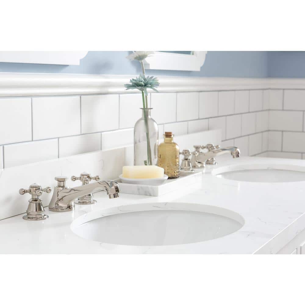Queen 60" Pure White Double Bathroom Vanity Set with Mirror