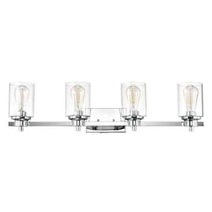8 in. H x 33.25 in. W x 8 in. D 4-Light Chrome Uplight Indoor Bath Vanity Light with Clear Glass Shade
