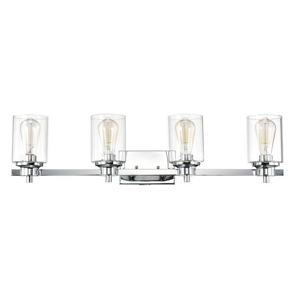 Unbranded 8 in. H x 33.25 in. W x 8 in. D 4-Light Chrome Uplight Indoor Bath Vanity Light with Clear Glass Shade