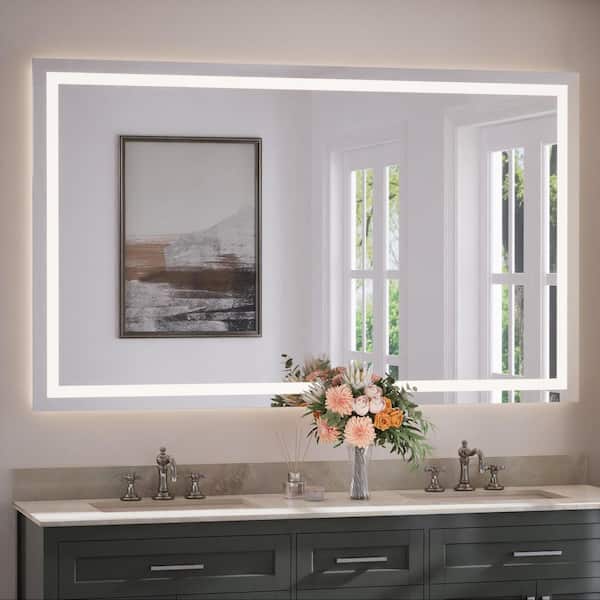 KeonJinn 60 in. W x 36 in. H Rectangular Frameless with Frontlit & Backlit Anti-Fog LED Mirro Wall Mount Bathroom Vanity Mirror