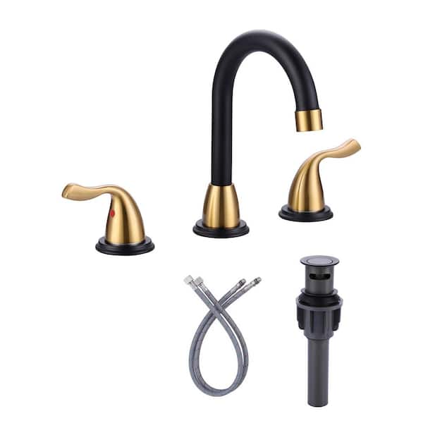 WOWOW 8 in. Widespread Double-Handle Bathroom Faucet in Black and Gold