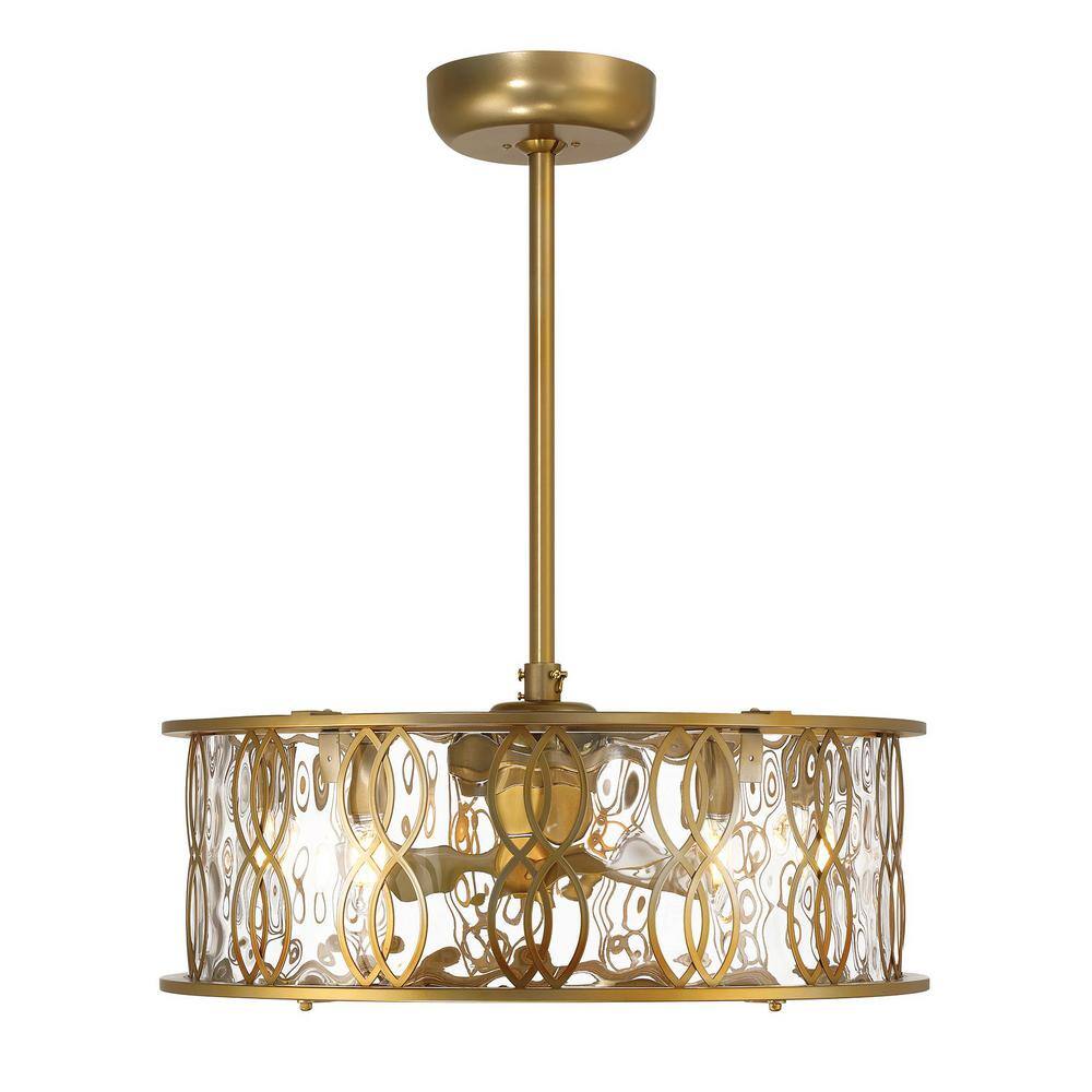 Burnished Brass 3-Blade Chandelier Fan with Glacier Glass Shade
